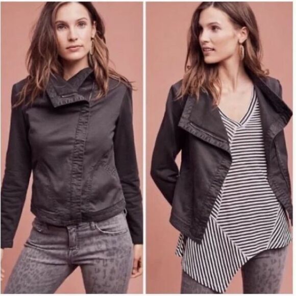 ANTHROPOLOGIE Jacket Sz XS Marrakech Faravel Black Cropped Moto Jacket Mob Wife - Picture 1 of 12